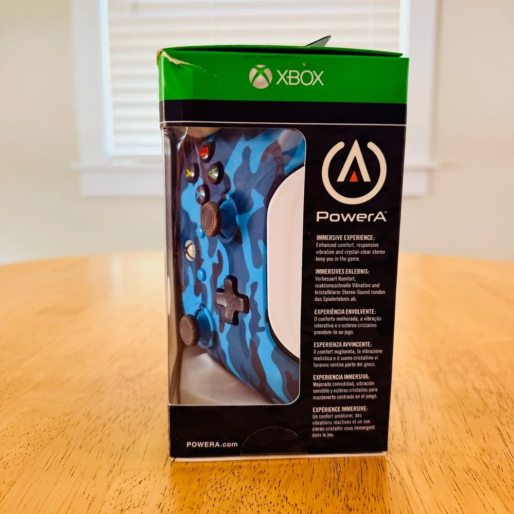 PowerA Wired Controller Xbox One Windows 10 Forest Cloud Camo Blue Soft-Touch
